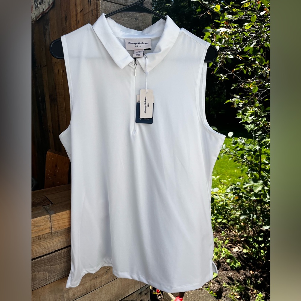 NWT Tommy Bahama Golf White Sleeveless Polo Tank with Collared Neck NEW!